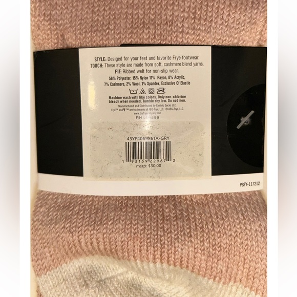 Frye Cashmere Blend Boot Crew Socks 2 Pair Women 5-10 Pink Gray White Ribbed $30 - Picture 4 of 10